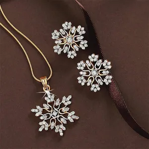 New Set Charm Fashion Diamond Snake Bone Chain Snowflake Necklace Earring Jewelry For Women