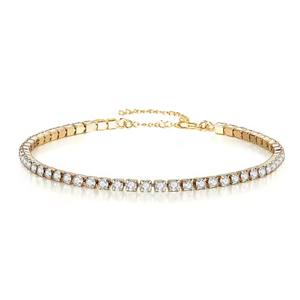 【新作】トレンド 防水 18Kゴールド ステンレススチール シャイニーキュービックジルコニア クラシック テニスチェーンブレスレット レディース - Product Image 1