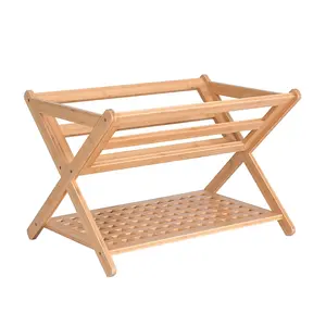 Modern Newspaper Stands Basket Magazine Holder Display Freestanding Bamboo Wooden Magazine Rack