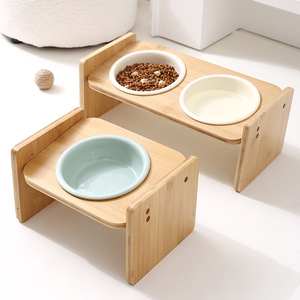 Ciotola Doppia in Ceramica per Cani e Gatti con Supporto in Legno Antiscivolo, Ecologica, Design Solido, per Alimenti e Acqua - Product Image 3