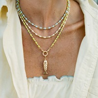 Kalung Mutiara Berbahan Baja Anti Karat Gaya Bohemian Eropa Amerika, Multi Warna, Opsional dengan Gesper Cincin Ganda, Liontin DIY