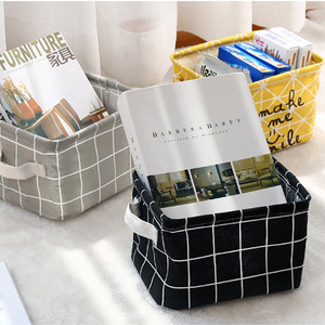 스퀘어 탁상 면화와 리넨 파편 보관 바구니 방수 메이크업 스토리지 Foldable 주최자 바구니 그리드 인쇄 - Product Image 5
