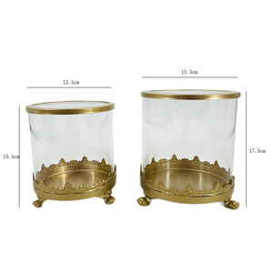 Pot à bougie en verre de style européen avec base en métal doré, porte-bougie rond pour la décoration de la chambre à coucher et de la table de maquillage - Product Image 5