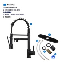 Robinet de cuisine monocommande chaud/froid en acier inoxydable, nouveau, avec douchette extractible, finition noire moderne, en laiton, à poser sur comptoir, pour hôtel