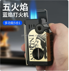 JOFI 5 Jets Windproof Blue Flame Portable <b>Cigar</b> Torch <b>Lighter</b> <b>Cigar</b> <b>Lighter</b> With Cutter Punch Custom Logo for Wholesale - Product Image 2