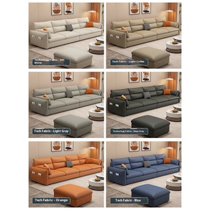 Canapé sectionnel moderne <span class=keywords><strong>en</strong></span> tissu technique crème <span class=keywords><strong>Chaise</strong></span> <span class=keywords><strong>longue</strong></span> double au design simple pour petits appartements Location de chambres pouvant accueillir trois personnes - Product Image 2
