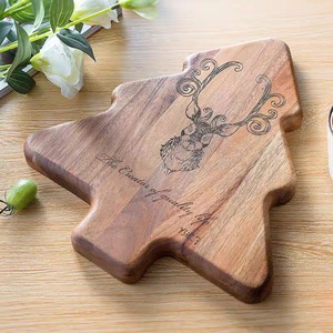 Plateau de Noël en bois d'acacia, grand plateau de service en bois massif pour la nourriture occidentale, la pizza, les repas d'hôtel, le café, le thé - Product Image 2