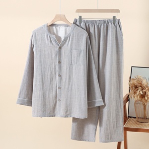 Nouvel ensemble de <span class=keywords><strong>pyjama</strong></span> pour <span class=keywords><strong>homme</strong></span> en couleur unie, ensemble de <span class=keywords><strong>pyjama</strong></span> léger printemps-automne-été, ensemble pour couple - Product Image 4