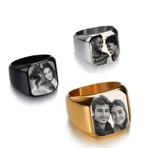 Trendy, populaire, op maat gemaakte laser gegraveerde foto <span class=keywords><strong>ring</strong></span> van roestvrij staal voor koppels, uniek, DIY, gepersonaliseerd - Product Image 3