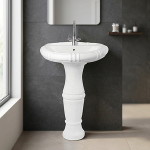 Modern Ceramic Pedestal Sink with Glossy Finish Easy Clean Round Basin for Hotel Bathroom - Product Image 5