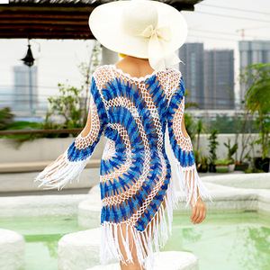Fabbrica puro bianco Crochet abito da spiaggia bianco blu Sexy nappa costumi da bagno a mano Bikini spiaggia Cover up per le donne - Product Image 5