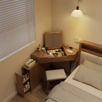 Table de maquillage d'angle en bois massif de style nordique, petite coiffeuse intégrée avec miroir triangulaire rabattable pour chambre à coucher SZT020