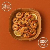 300 doublures carrées-rondes pour friteuse à air, 7,9 et 8 pouces, en papier sulfurisé brun jetable pour rôtissage commercial, conformes FDA, vente en gros