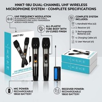 Microphone sans fil UHF double canal rechargeable avec batterie 18650 et corps semi-métallique pour karaoké et performances scéniques