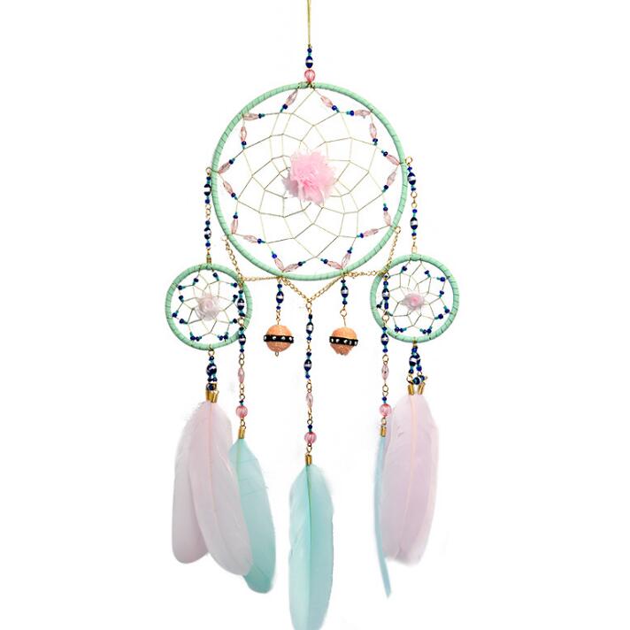 Розовый и зеленый Ловец снов природное перо с подсветкой Ловец снов настенные подвески для комнаты девочки
