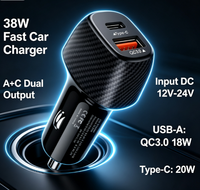 Cargador de Coche de Doble Puerto A+C con Luz Ambiental LED Azul, 12-24V, ABS, Cargador para Encendedor de Cigarrillos, Color Negro y Blanco, OEM, Venta al Por Mayor
