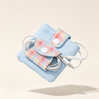 Sac de rangement portable pour écouteurs, en tissu, avec double poche, enrouleur de câble, mini pochette de voyage pour écouteurs