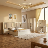 Ensemble de meubles de chambre à coucher modernes en bois avec éclairage LED, fonction massage et finition haute brillance pour appartement et hôtel