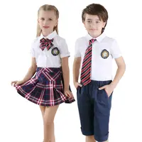 スタイリッシュなチェック柄の制服学校の子供たちニットデザインの学校の男の子と女の子のスーツシャツ夏の上品な学校の制服の色