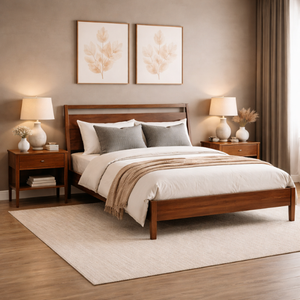 Mid Century Modern Wooden <b>Bed</b> <b>Frame</b> With Headboard, Solid Wood <b>Platform</b> <b>Bed</b> For Bedroom, Modern Home Furniture - Product Image 4