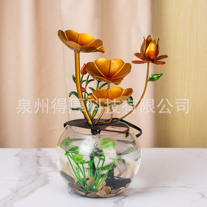 Aquarium décoratif créatif avec fleurs dorées, bassin d'eau en verre, humidificateur électrique pour bureau, cadeau - Product Image 5