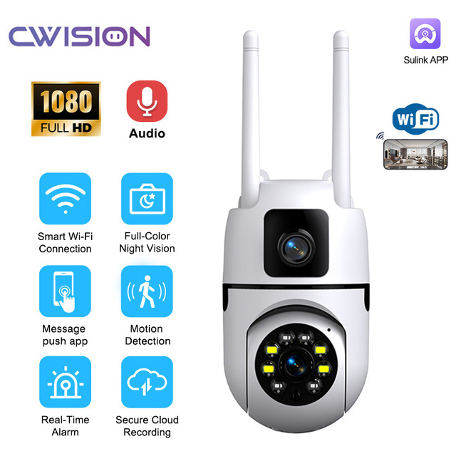 Dual Lens PTZ Dual Screen Camera 5G/2.4G WiFi IP Security Audio CCTV Night Vision 170 Wide Angle Auto Focus H.264/H.265