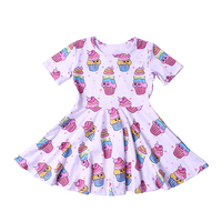 Robes d'été décontractées pour filles, en soie de lait, col rond, imprimé gâteau, longueur genou, coupe trapèze, vente en gros, personnalisables ODM