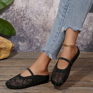 Women's <strong>Boho</strong> Lace Mesh Mules for Summer, Thin Strap Open Back Lace <strong>Flats</strong>, Lightweight Breathable Casual Mules Women Shoes - Product Image 3