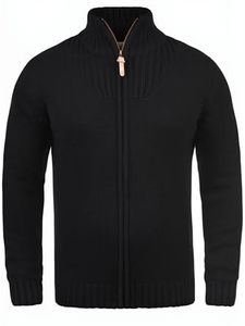 Custom Premium Mens Technical Knit <b>Cardigan</b> Full Zip Turtleneck Ribbed Detail Anti-Wrinkle Winter Business Casual Outerwear - Product Image 2