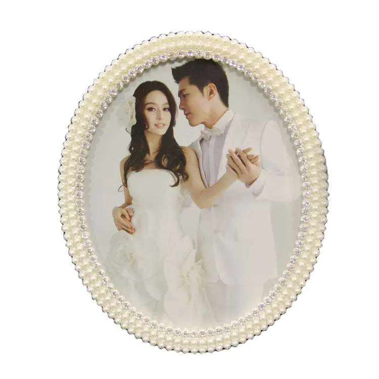 Ywbeyond Decorazione di Cerimonia Nuziale 6 pollici ovale di figura di modo della perla del diamante bianco perla in metallo photo frame