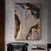 Póster Abstracto de Lujo 100% Pintado a Mano, Arte de Pared de Mármol Negro, Gris y Dorado, Pintura al Óleo sobre Lienzo, Arte Moderno