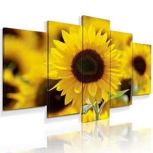 5 panels modern beautiful sunflower decor pictures wall art painting for living room