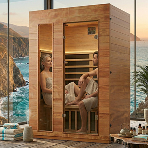 Sauna infrarouge lointain pour 2 personnes, en bois massif d'acajou, pour soins articulaires, spa intérieur, panneau de commande numérique sécurisé, garantie 1 an - Product Image 1