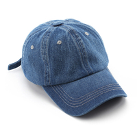 Vente en gros casquettes en jean uni noir bleu 6 panneaux à bord incurvé en demin casquettes vente de chapeaux de cowboy pour femmes