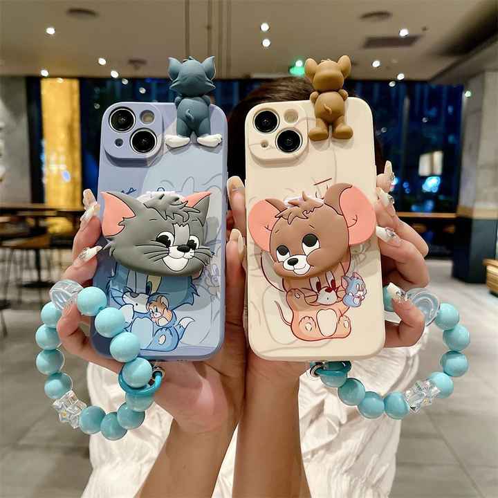 Cartoon Cat Silicone Mobile Phone Case stand For iPhone 16 15 14 13 12