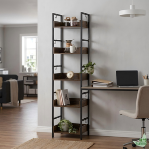 Storage <strong>Shelf</strong> Bamboo <strong>Rustic</strong> Natural Style Living Room 5 Tier Ladder Display Rack With Side Hangers for Daily Ornaments Books - Product Image 3