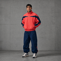 Ensemble de survêtement personnalisé pour homme, veste coupe-vent en polyester corail et marine, pantalon ample, vêtements streetwear, fournisseur