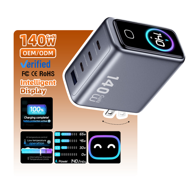 HYTO USB C Charger Block 140W Smart Display Touch Control Charging Block Foldable Compact Wall Plug 4 Port PD PPS GaN Charger