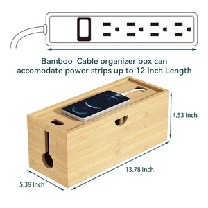 Boîte de gestion des câbles en bambou pour cacher les fils multiprises pour le support de cordon de stockage de bureau organisateur en bois - Product Image 4