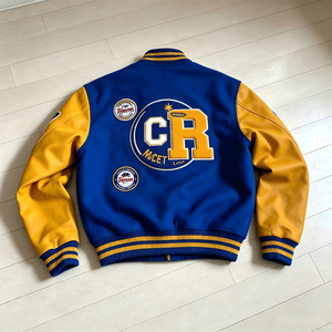 Giacca Varsity Personalizzata in Misto Lana per <span class=keywords><strong>Uomo</strong></span> con Maniche in <span class=keywords><strong>Pelle</strong></span>, Patch in Ciniglia e Ricami Multipli, Giacca Baseball Bomber a Righe - Product Image 2