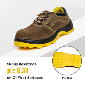 Chaussures de sécurité basses en daim avec embout en acier, semelle intermédiaire en plaque de fer, bicolores jaunes, semelle en PU anti-perforation - Product Image 4
