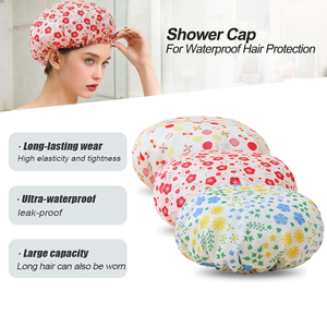 Sujie – <span class=keywords><strong>Bonnet</strong></span> <span class=keywords><strong>de</strong></span> douche élégant pour <span class=keywords><strong>femme</strong></span>, motif petite fleur rouge, en PE imperméable et sûr, confortable et portable pour la douche quotidienne - Product Image 2