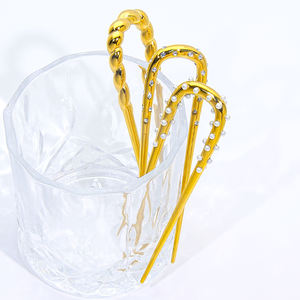 न्यायनोवा हस्तनिर्मित 18k सोने के स्टेनलेस स्टील हेयरपिन सुरुचिपूर्ण यू आकार हेयर स्टिक महिलाओं के बाल क्लिप कोरियन शैली के बाल - Product Image 3