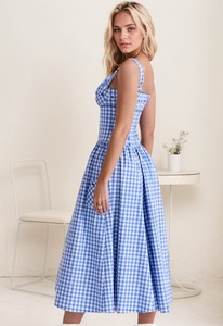 Abito personalizzato donna elegante Mahroon collo quadrato retrò stile Casual a scacchi estivi per la <span class=keywords><strong>sera</strong></span> di San Valentino - Product Image 2