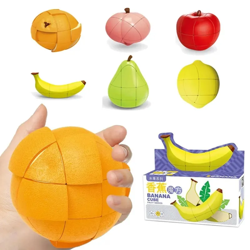 Creative 3x3 Fruit Cube Solid Color Banana Apple Pear Orange Lemon Peach Stickerless Magic Educational Puzzle Gift Idea for Kids