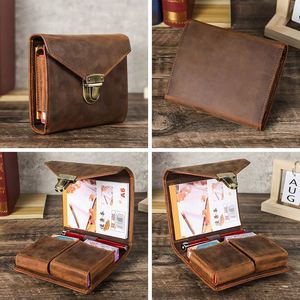 Retro Genuine Leather Cover Case Double Deck Poker Storage <b>Box</b> Card Holder Leather Storage Case for <b>Gaming</b> Cards - Product Image 2