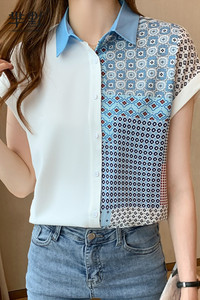 Blus dan Kemeja Wanita Cetak Chiffon Grosir Lengan Pendek Musim Panas 2026 Gaya Korea Terbaru Fashion Kasual - Product Image 2