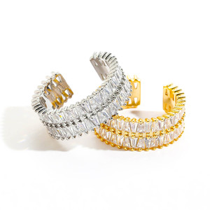 Hip-hop Men's and Women's Double-row T-square Zircon <b>Open</b> <b>Ring</b> Popular Hip-hop <b>Ring</b> - Product Image 5