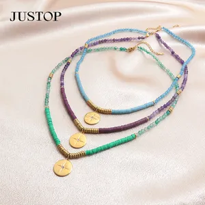 Fashion New Arrival Gold Plated Amethyst Green Jade Beaded Long Star Pendant Necklace For Women Supplier