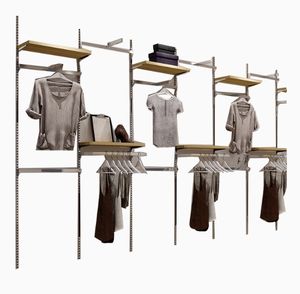 Estante de exhibición de ropa montado en la pared de acero inoxidable ajustable para tiendas de ropa exhibidas en centros comerciales - Product Image 1
